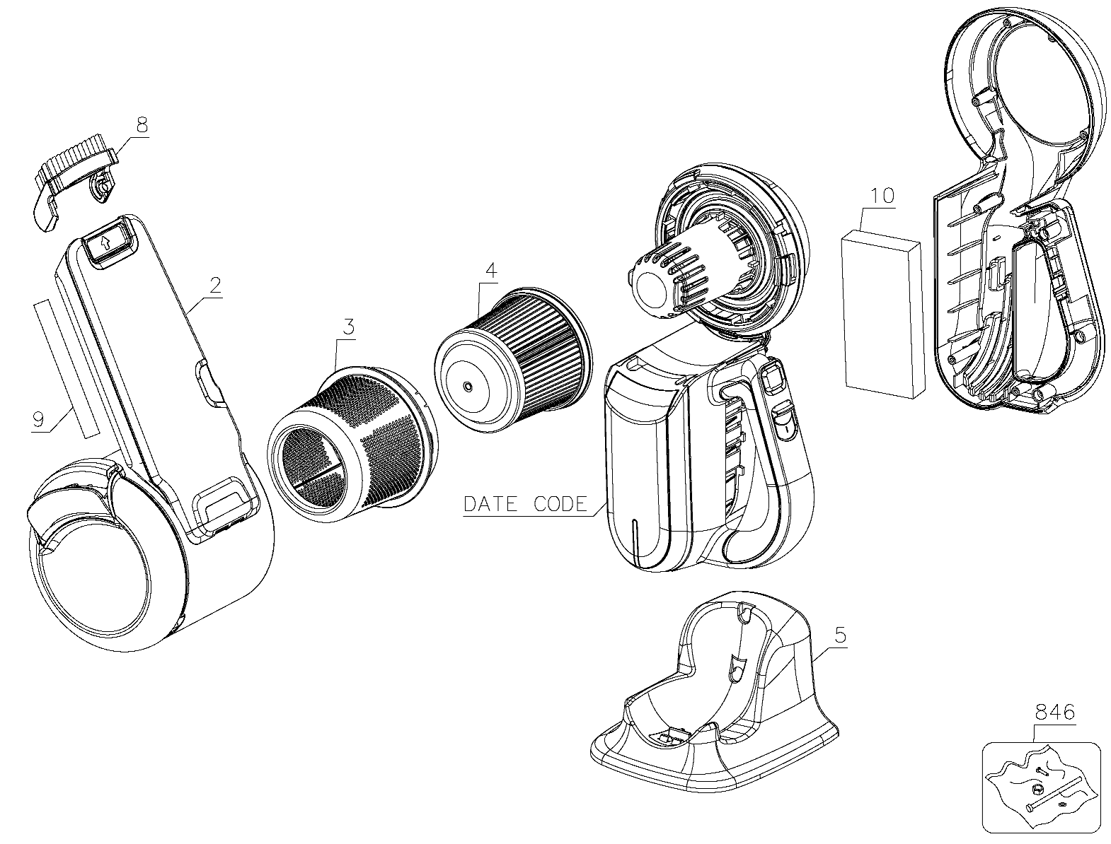 Default Diagram and Parts List for BDH1600PL Type 1 Black and Decker Hand Vacuum